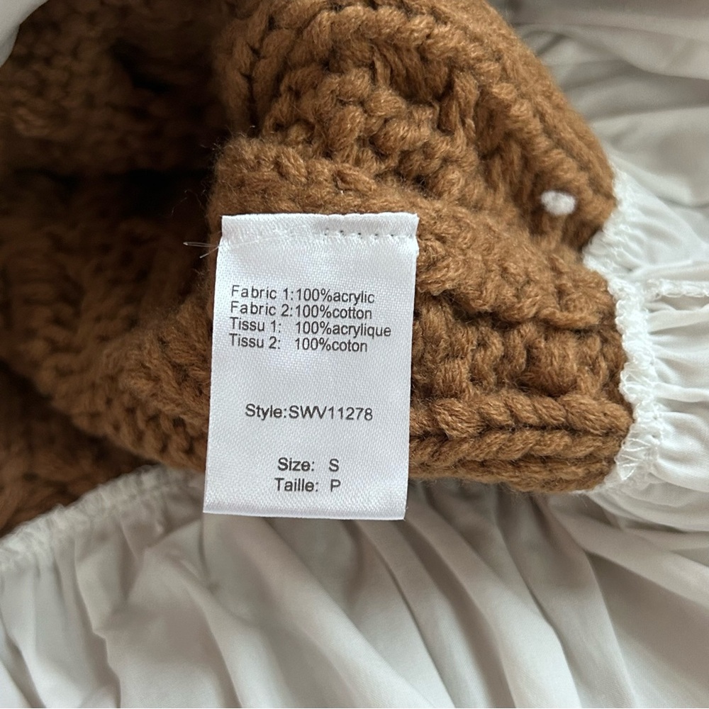 Elan Cable Knit Mixed Media Sweater Vest Top Brown White NWT Small - Picture 9 of 11